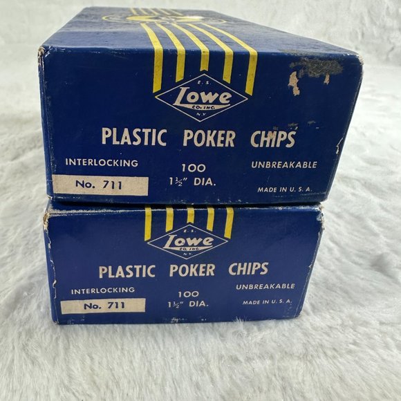 Set Vintage 100 x 2 Lowe Plastic Poker Chips USA Red White Blue original boxes - Picture 5 of 5